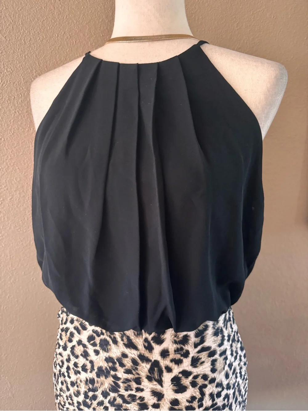 Trac Black Halter Top with Leopard Print Skirt Dress